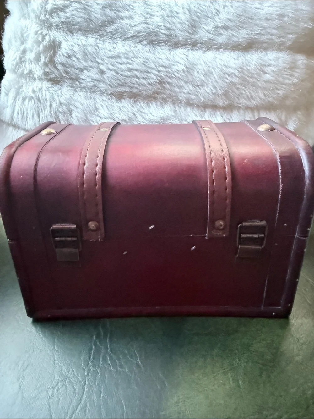Wood and Leather Decorative Treasure Storage Chest Box